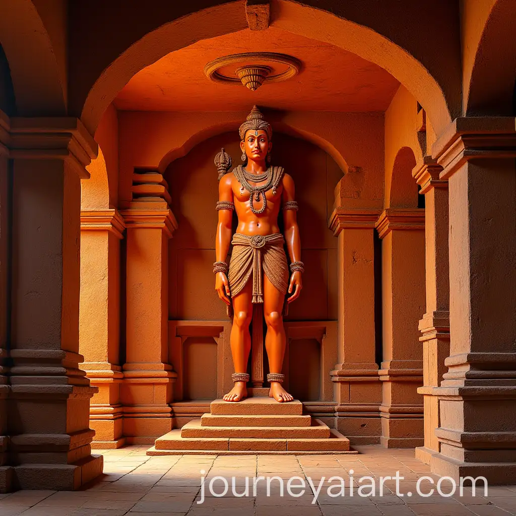 Colossal-Hanuman-Idol-in-Sacred-Rural-Temple-Carved-from-Glowing-Red-Sandstone
