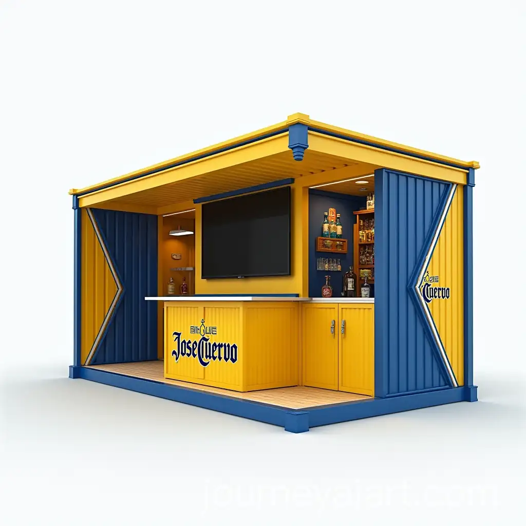 Yellow-and-Blue-Jose-Cuervo-Maritime-Transportation-Container-with-Bar-and-TV-Screens