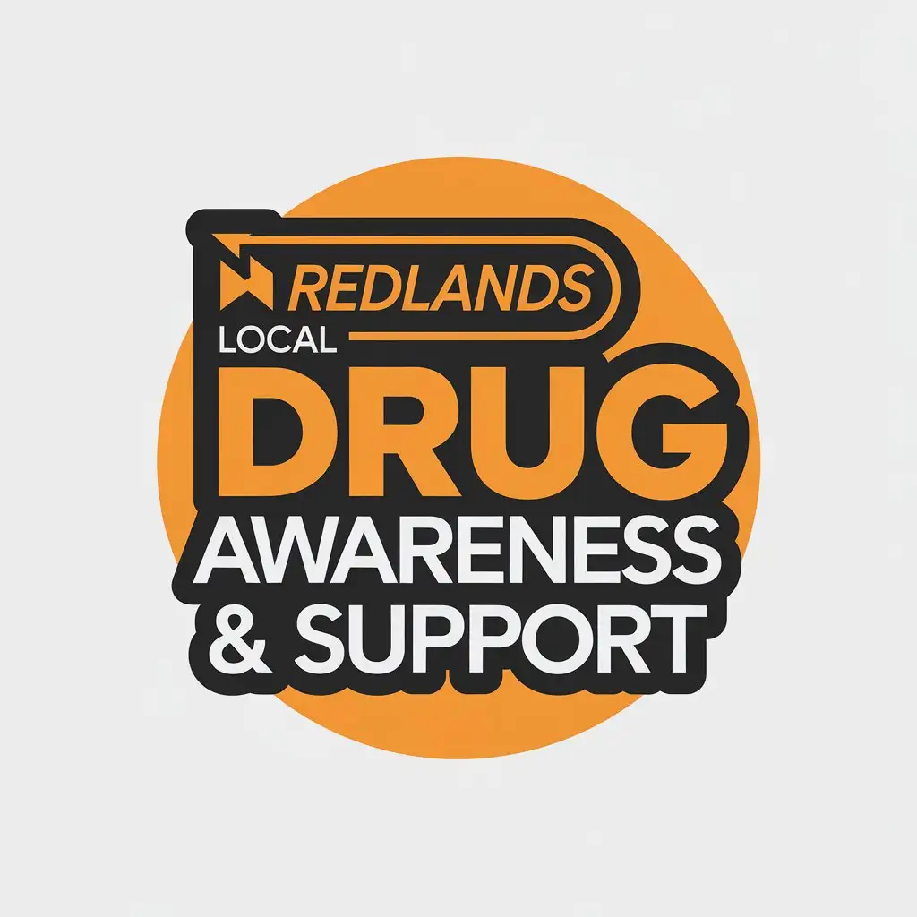 LOGO Design For Redlands Local Drug Awareness Support Words Enclosed in Shape with Orange Black Colors