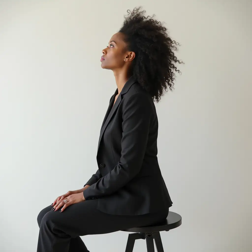 Professional Woman Sitting on Stool with Back Turned