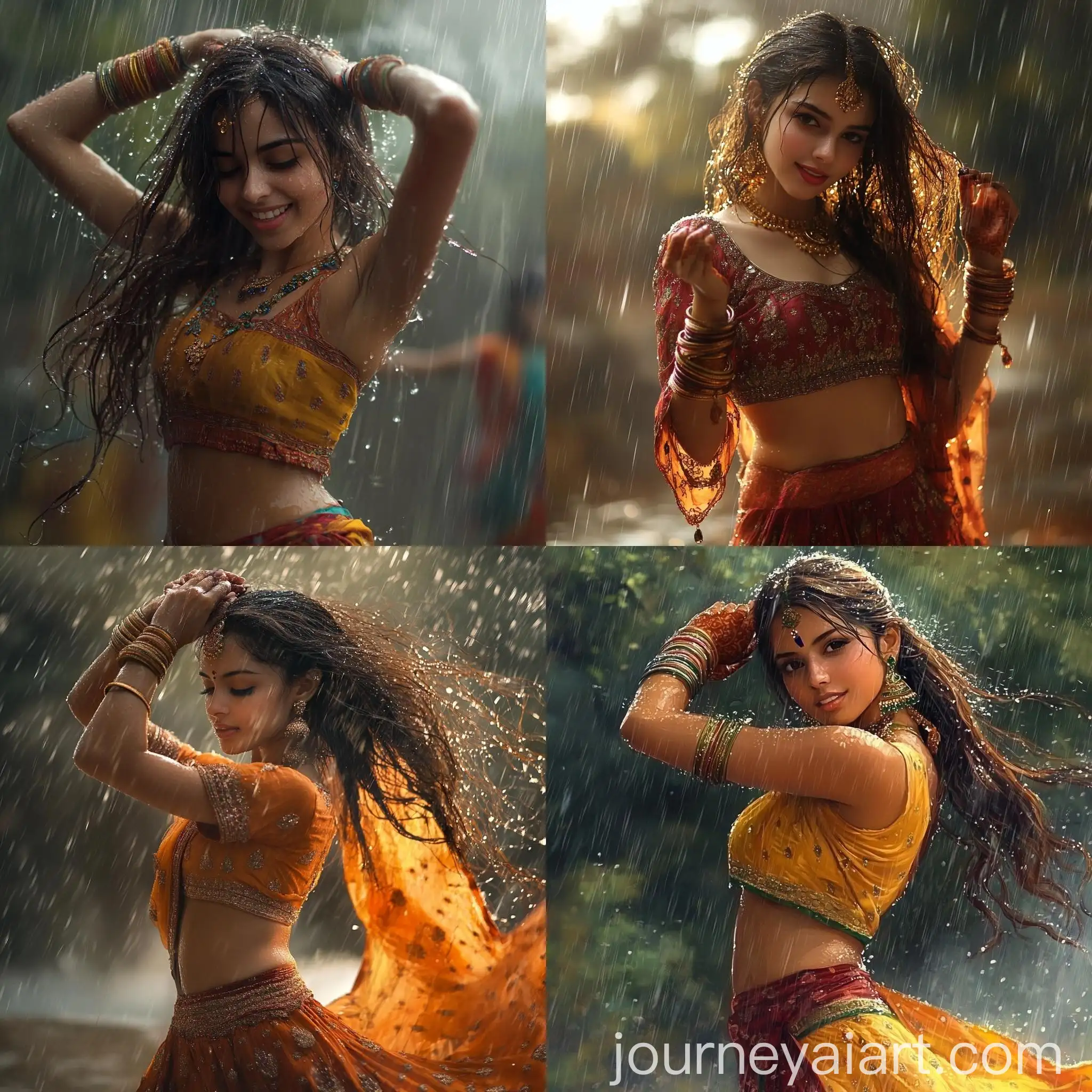 Young-Indian-Woman-Dancing-in-Traditional-Dress-in-Rain