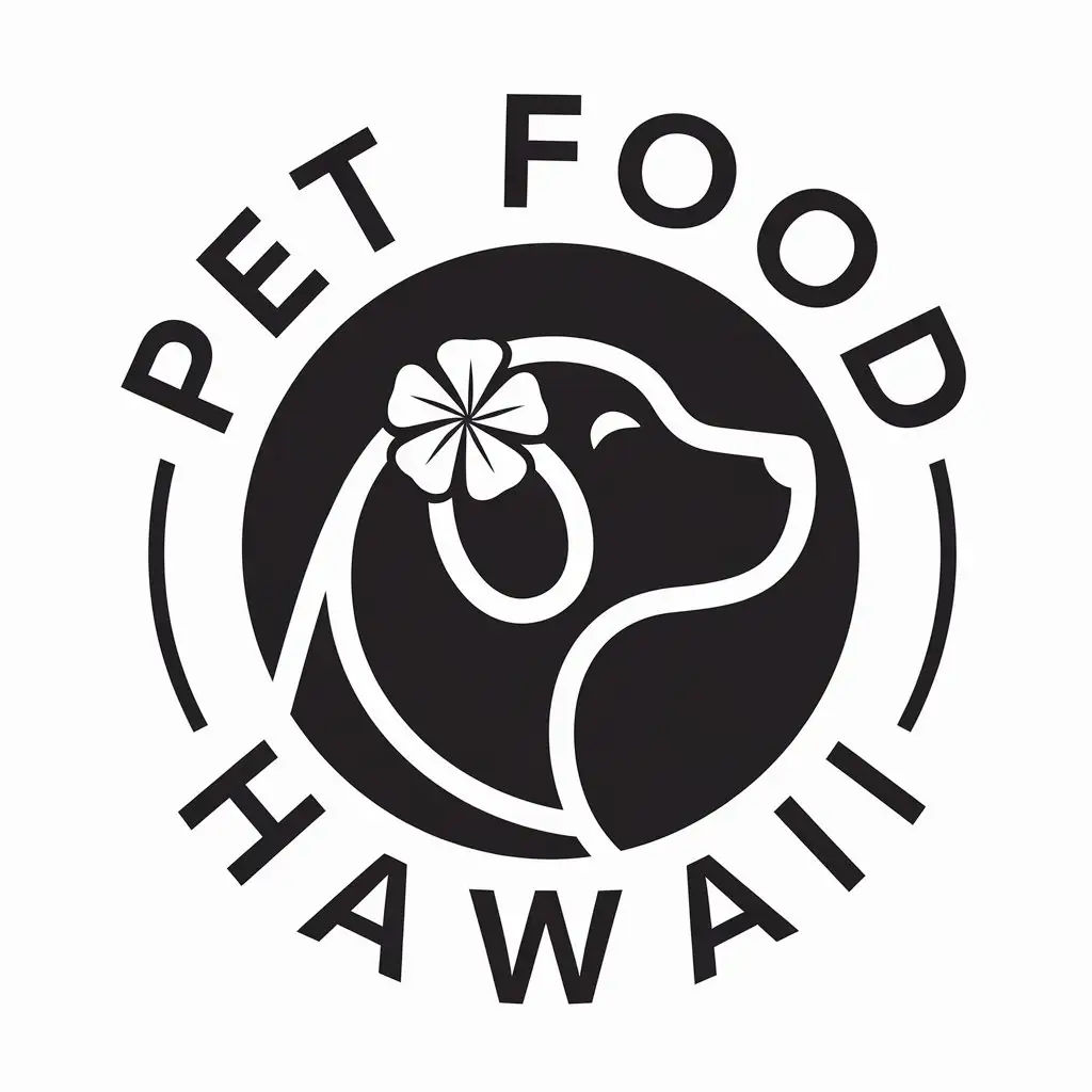 LOGO Design For Pet Food Hawaii HawaiianInspired Circular Logo with Dog Profile and Hibiscus