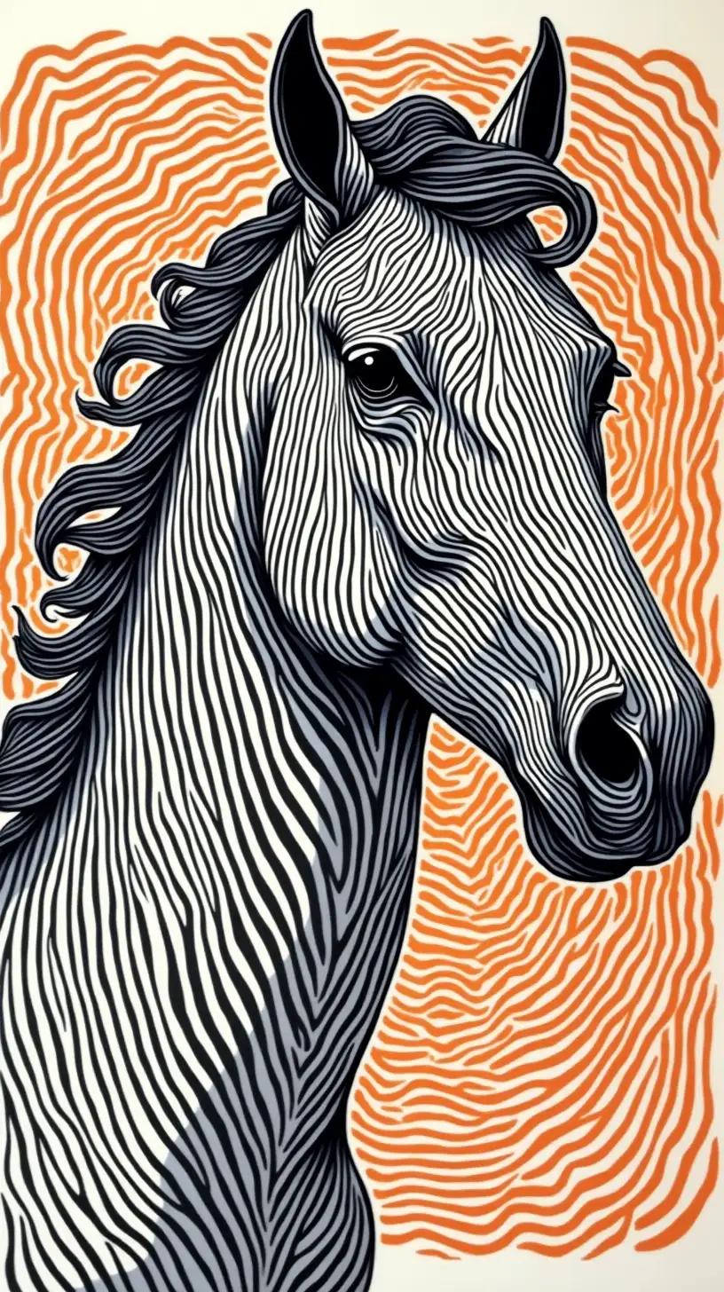 Ethereal Horse in Intricate Linocut Style