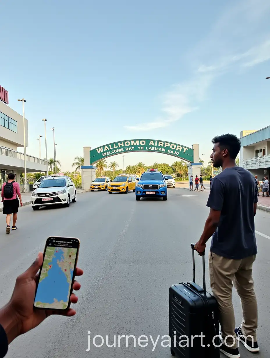 AI-Image-Prompt-ExpansionMan-with-Suitcase-at-Komodo-Airport-Exit-in-Labuan-Bajo-with-Digital-Map