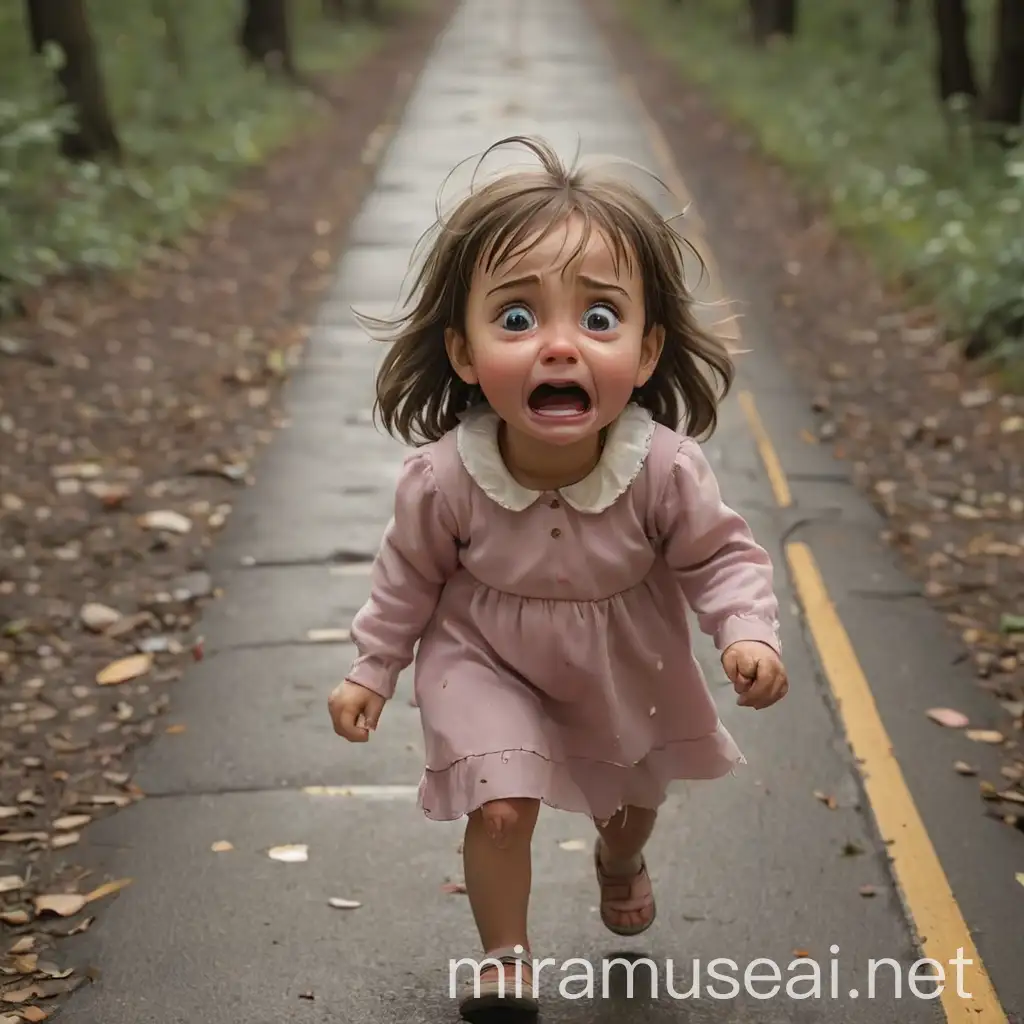 Little Girl Walking Alone in a Forest Path