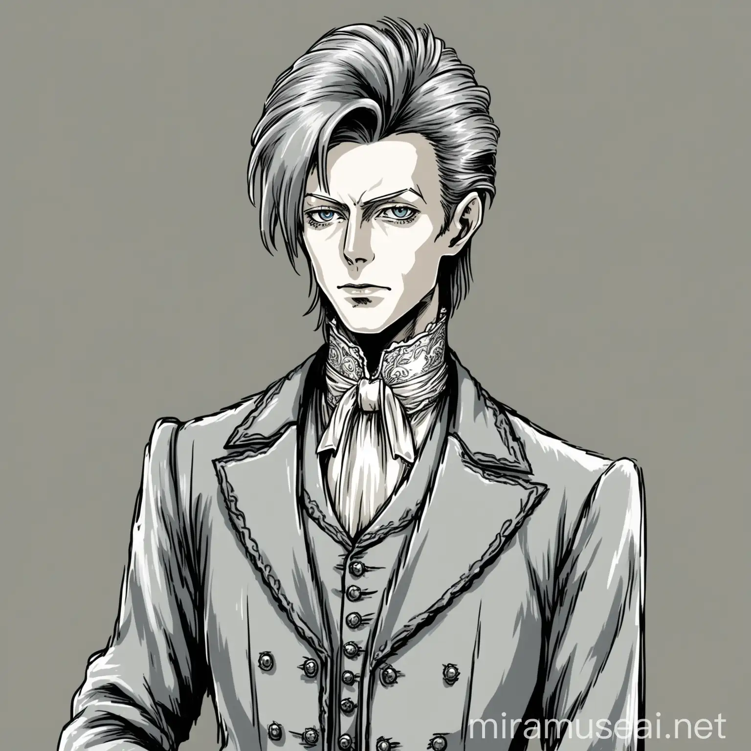 Young Noble in a Grey Victorian Era Suit Inspired by David Bowie