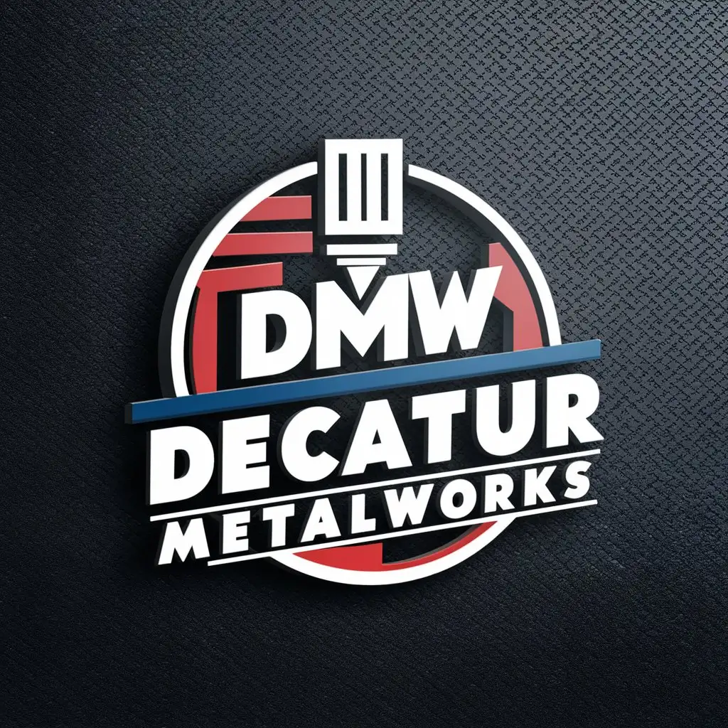 LOGO Design For Decatur MetalWorks CNC Machine with DMW in Red White Blue on 3D Black Background