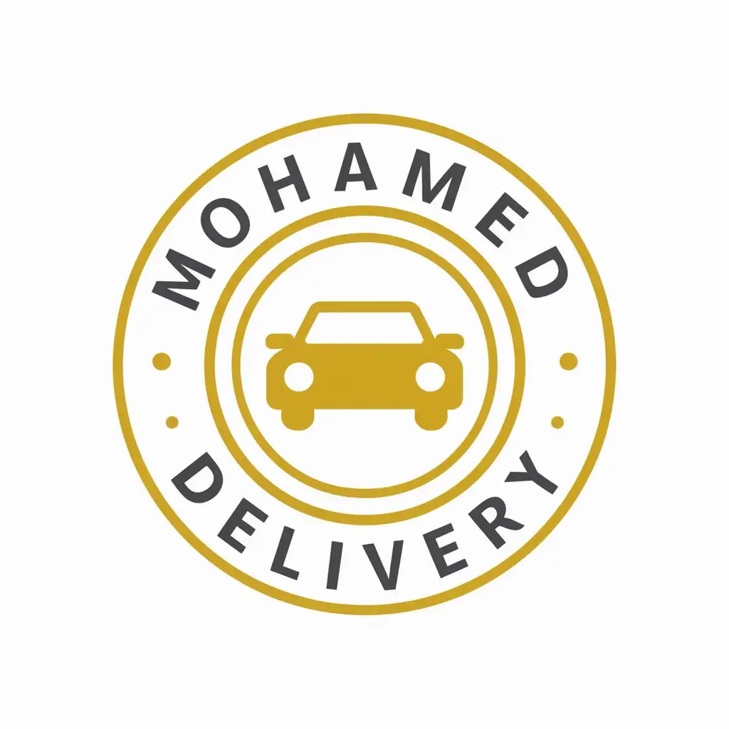 a vector logo design,with the text "MOHAMED DELIVERY", main symbol:Create a circular logo in yellow color featuring a car in the center. The design should include the text 'MOHAMED DELIVERY' in a clear and easy-to-read font, ensuring there are no spelling mistakes.,Moderate,be used in delivery company industry,clear background