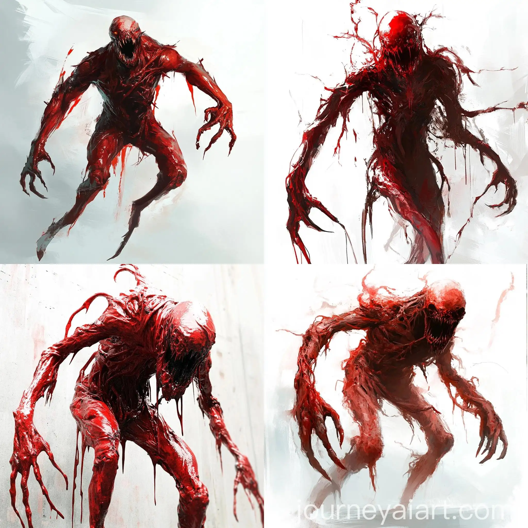 Terrifying-Full-Body-Impressionistic-Red-Creature-with-Sharp-Teeth-on-White-Background