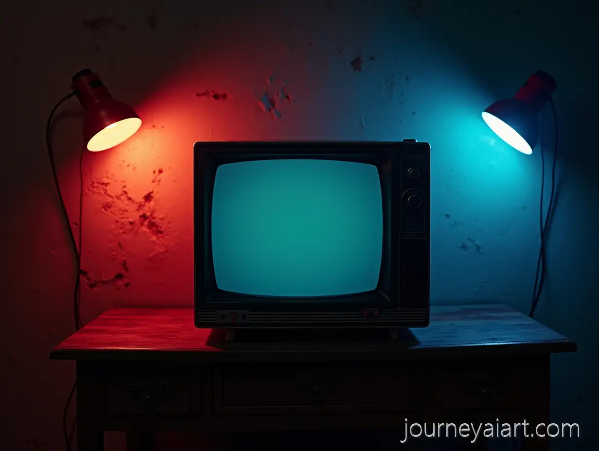 AI-Image-Prompt-ExpansionVintage-70s-Television-on-Wooden-Table-with-Dramatic-Lighting