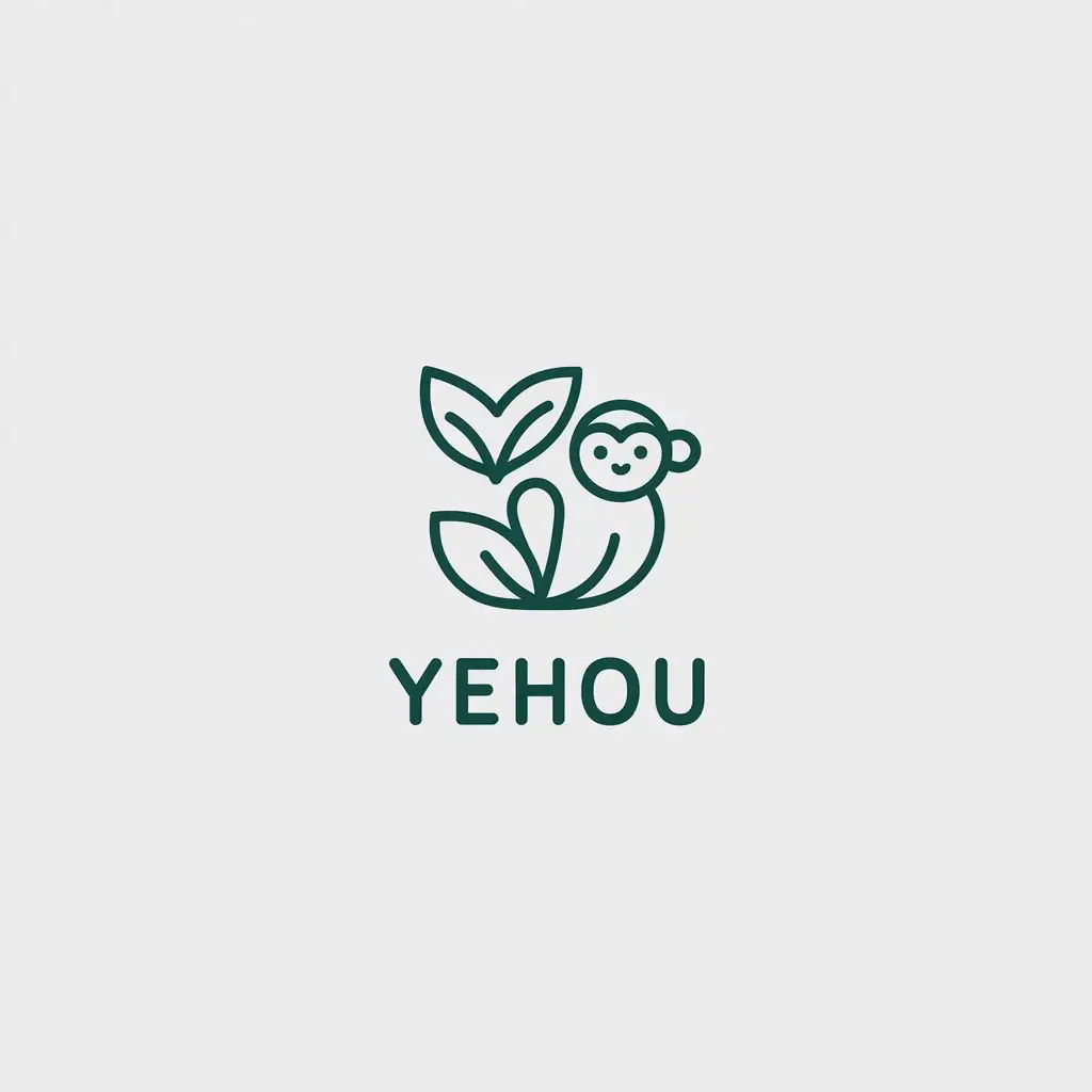 a vector logo design,with the text "yehou", main symbol:Leaves and monkey blend as one, line design, simple and cute,Minimalistic,be used in Internet industry,clear background