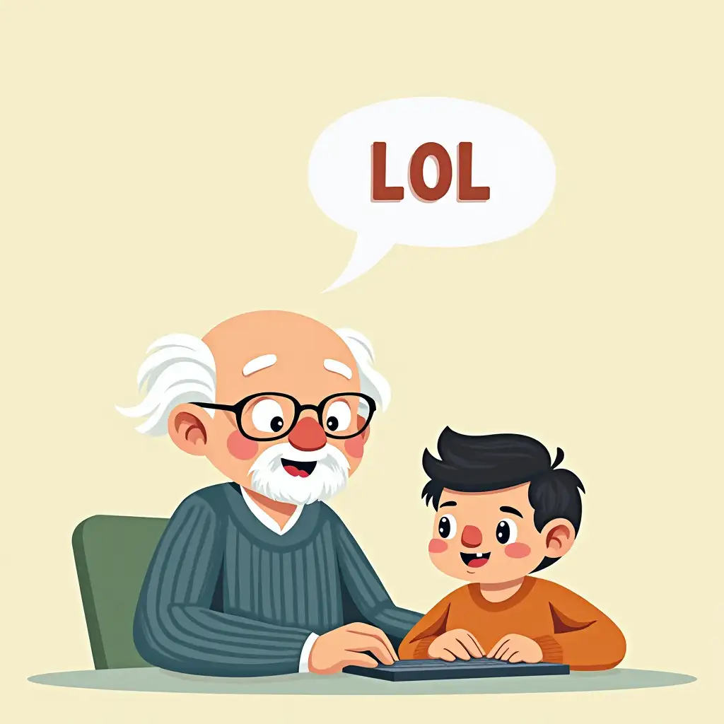 Cute-Cartoon-Old-Man-Assisting-Young-Coder-with-LOL-Above-Their-Heads