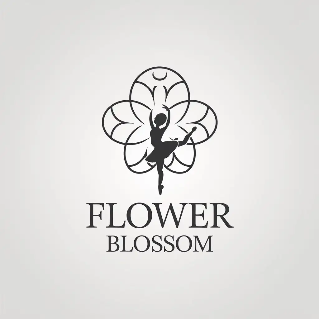 a vector logo design,with the text "flower blossom", main symbol:a little person dancing ballet,Minimalistic,be used in Education industry,clear background