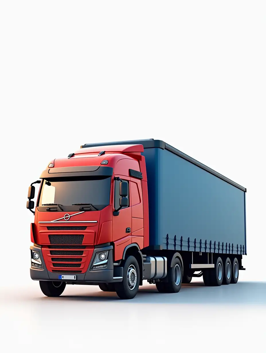 a truck with a red cab and a blue trailer on a transparent background