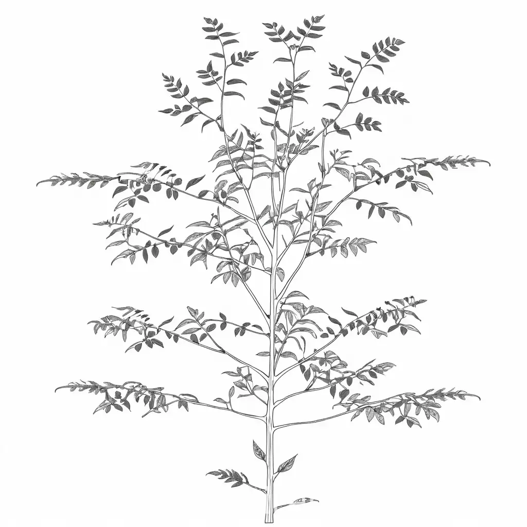 Minimalist Hand Drawing of Ailanthus Altissima Plant Skeleton