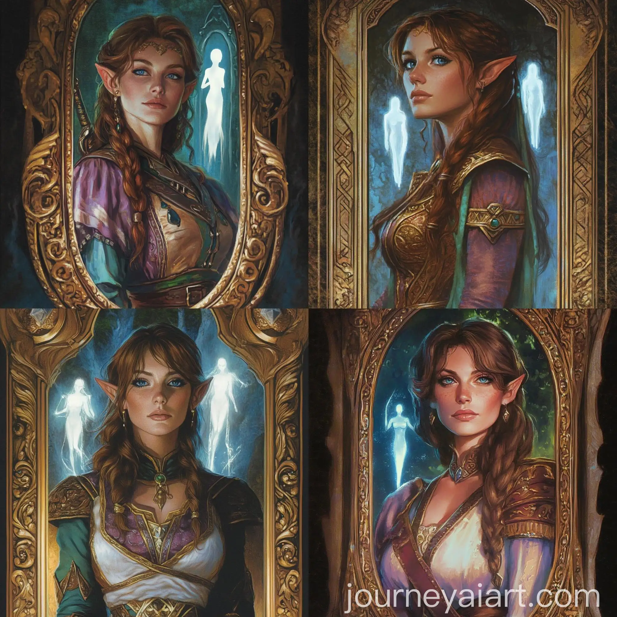 Noble-Elf-Woman-Summoning-Spectral-Reflection-in-Mirror