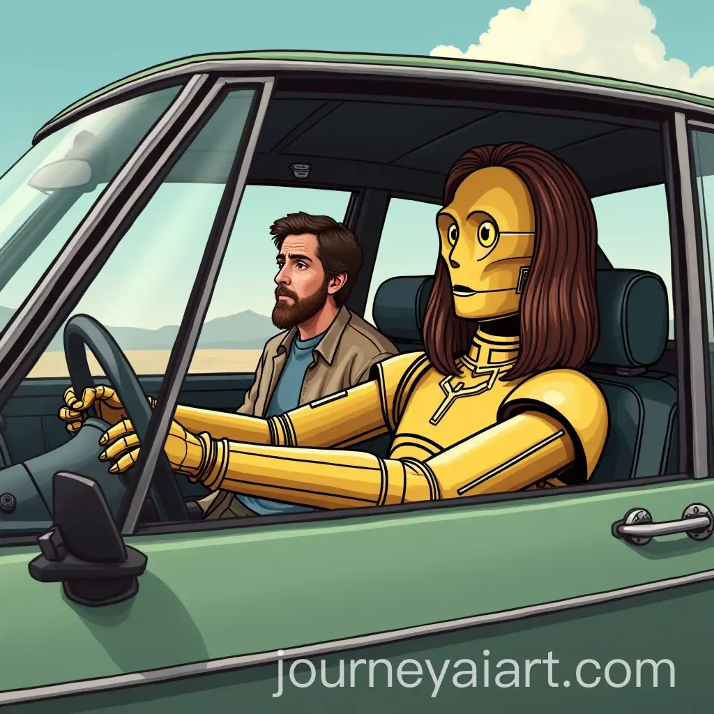 C3PO-Driving-a-Peugeot-404-with-a-Frightened-Passenger-in-Cartoon-Style