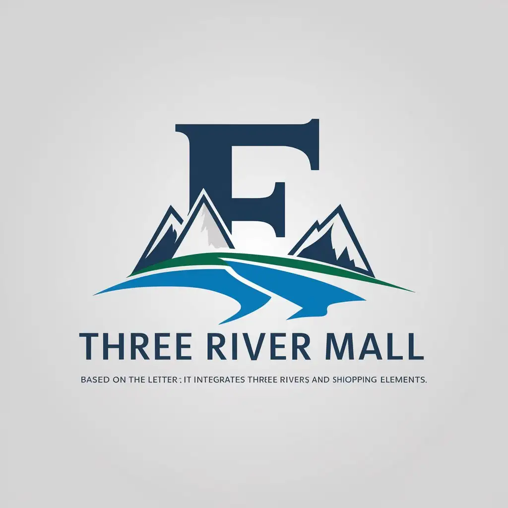 a vector logo design,with the text "Based on the letter E, it integrates three rivers, mountains and shopping elements", main symbol:Letter e three river mall,complex,be used in e-commerce industry,clear background