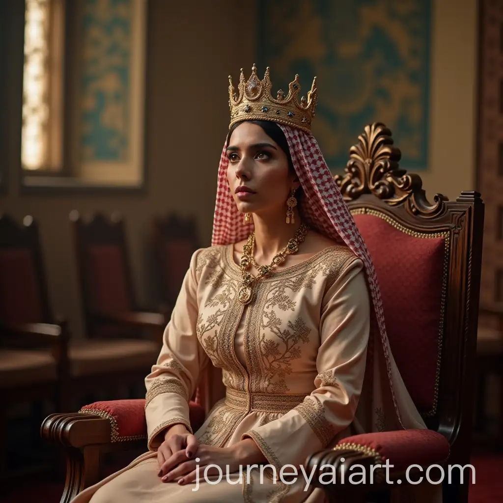 Female-Saudi-King-on-Throne-in-Mosque-Serious-Political-Atmosphere