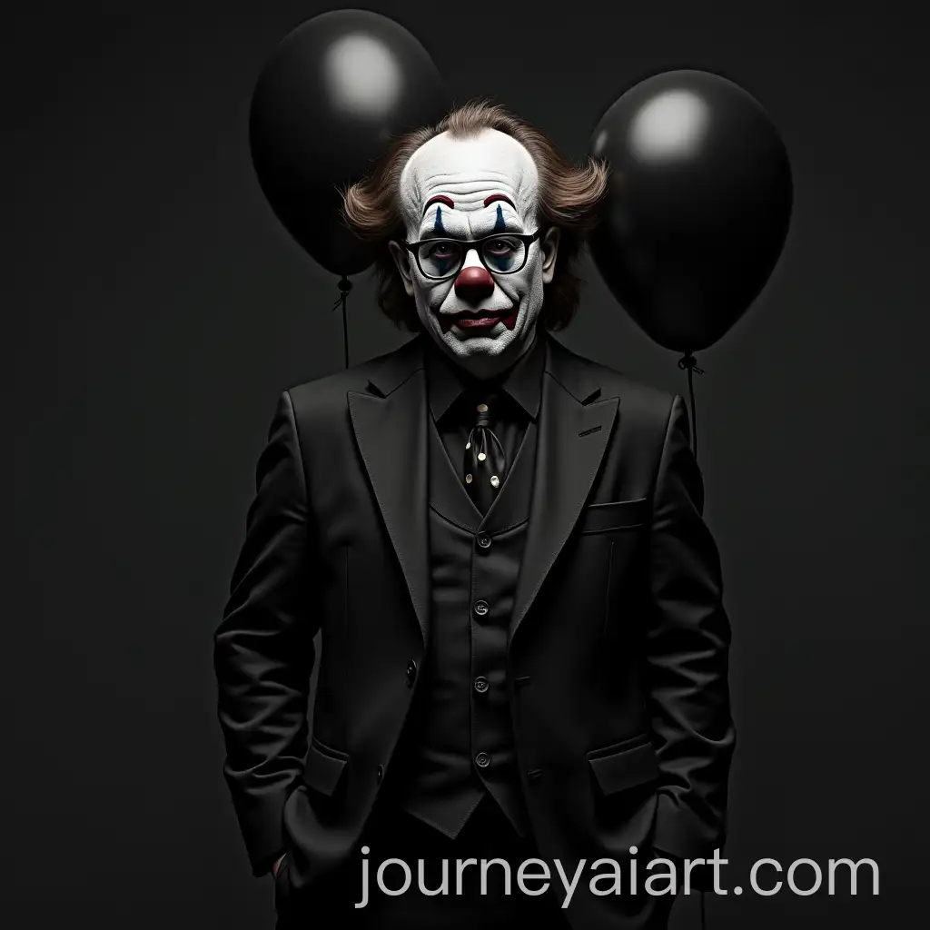 Sad-Clown-with-Black-Balloons-and-Glasses-in-a-Black-Suit