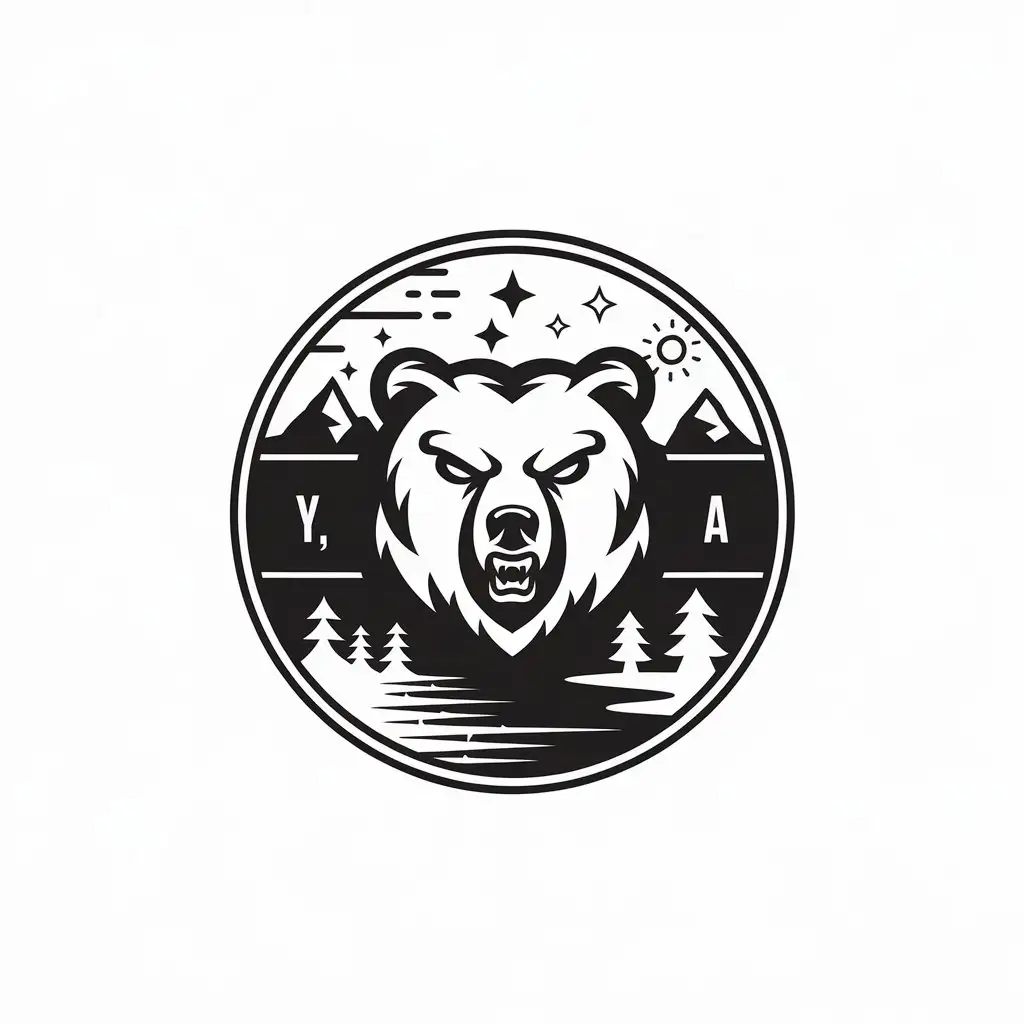 LOGO Design For BearMountain Adventures Minimalistic Black White Logo with Majestic Bear Face and Nature Theme