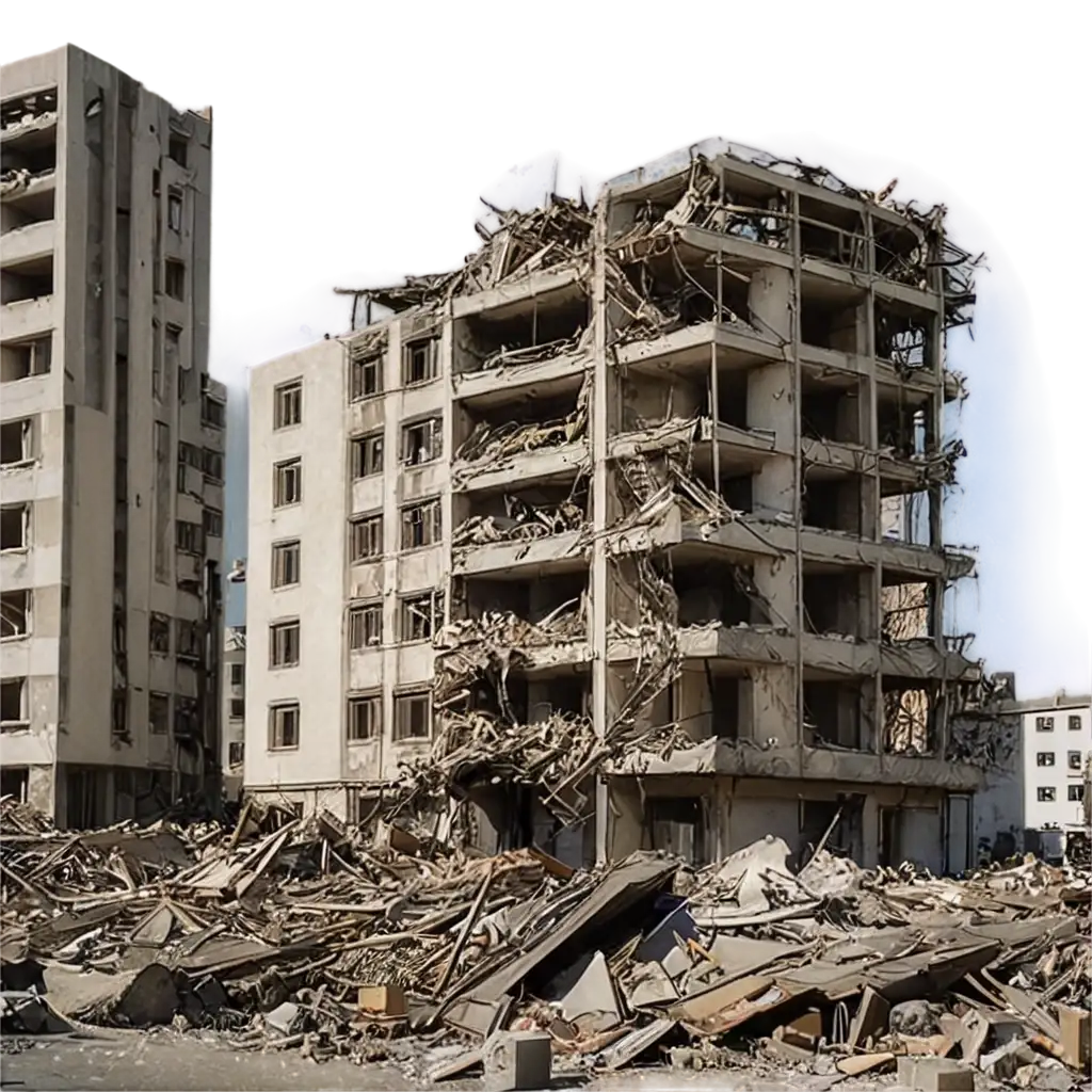 a large destructive and demolishing building in front view