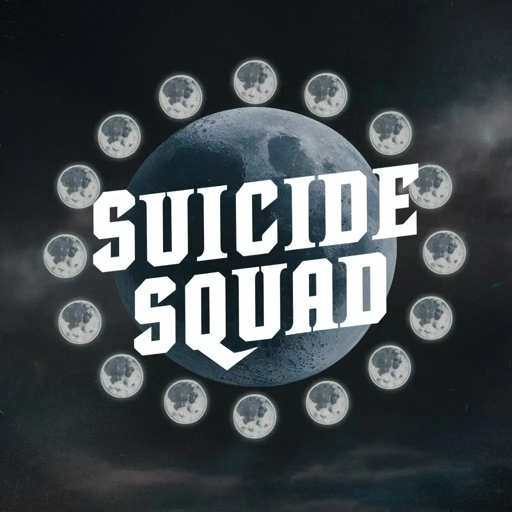 Suicide Squad Team Logo with Moon and 16 Members in Space