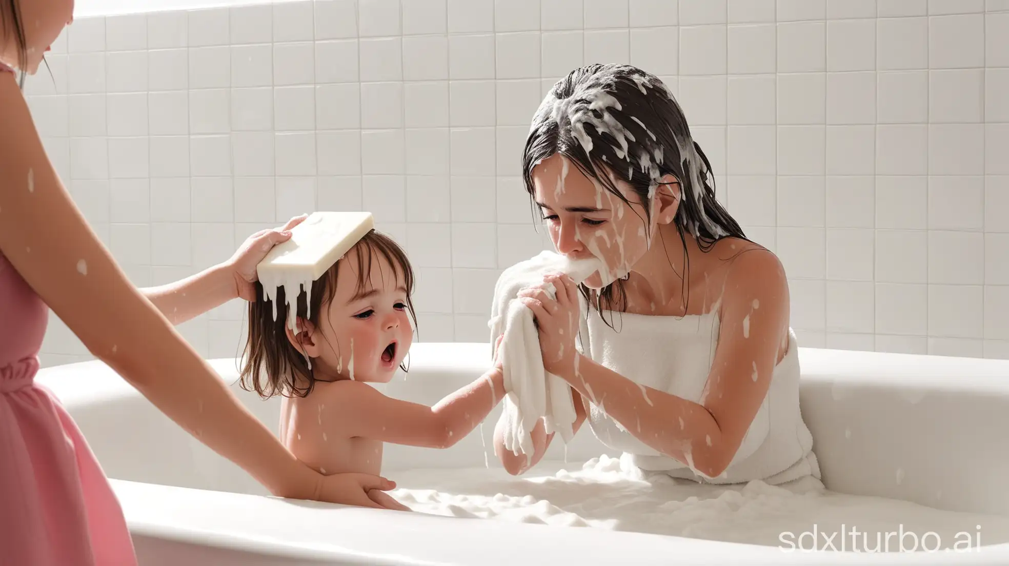 Mother-Cleaning-Little-Girls-Hair-with-Ivory-Soap-Bar-in-Bathtub