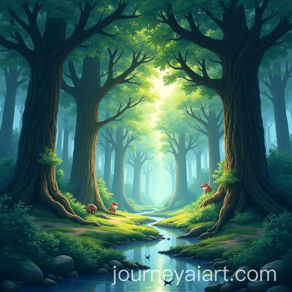 Serene-Anime-Forest-with-Mystical-Creatures-and-Gentle-Stream-in-4K