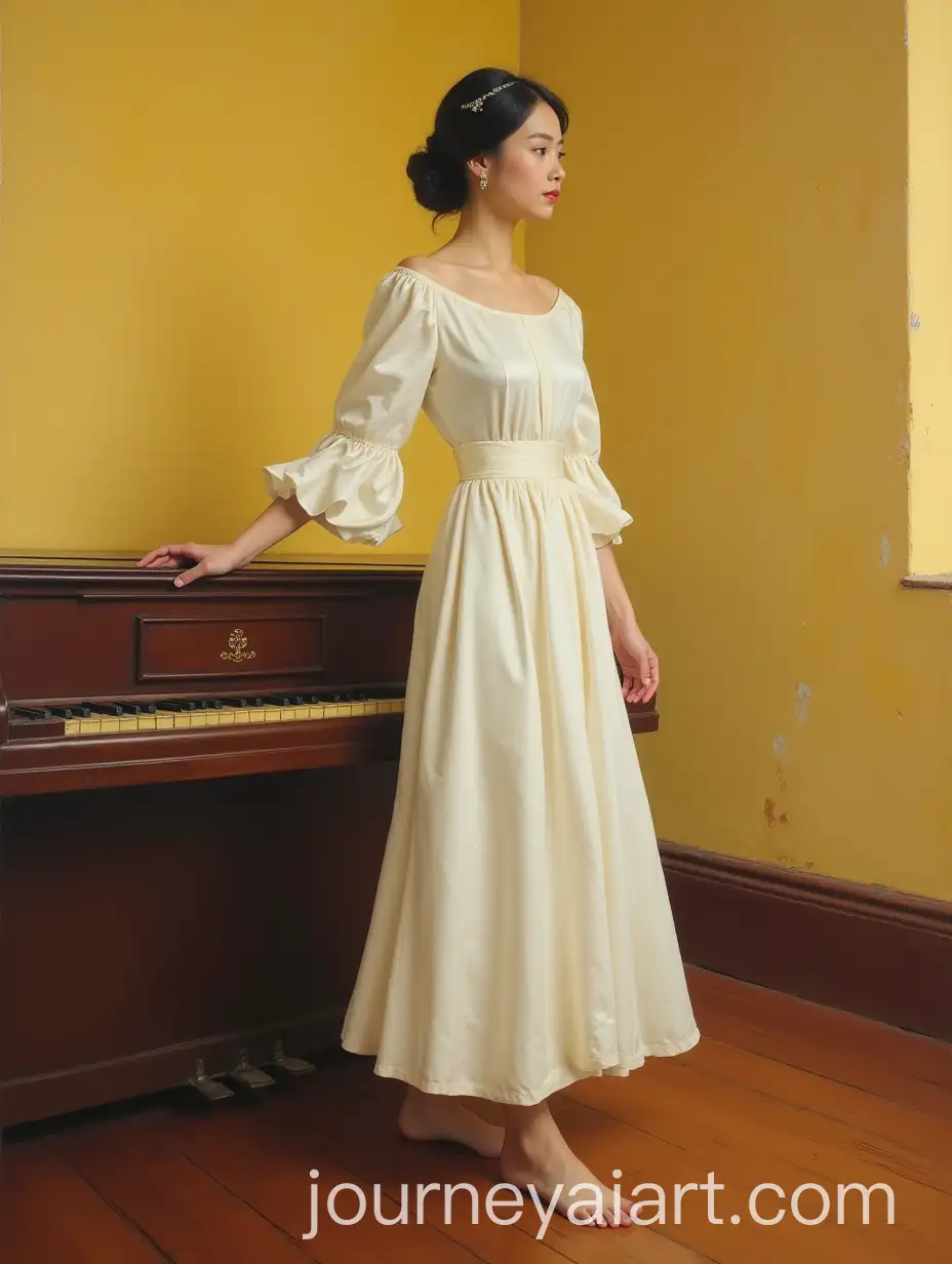 Elegant-Thai-Woman-in-Ivory-Satin-Gown-Side-Profile-Portrait-in-Late-19th-Century-Style