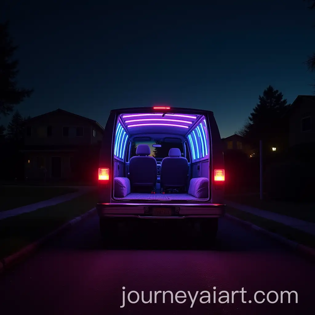Mini-Van-with-Blackhole-and-Neon-Effects-on-Suburban-Road-at-Night