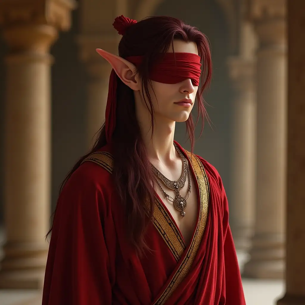 Fantasy Elf Prince in Ancient Egyptian Priest Robes in Palace Council Chambers