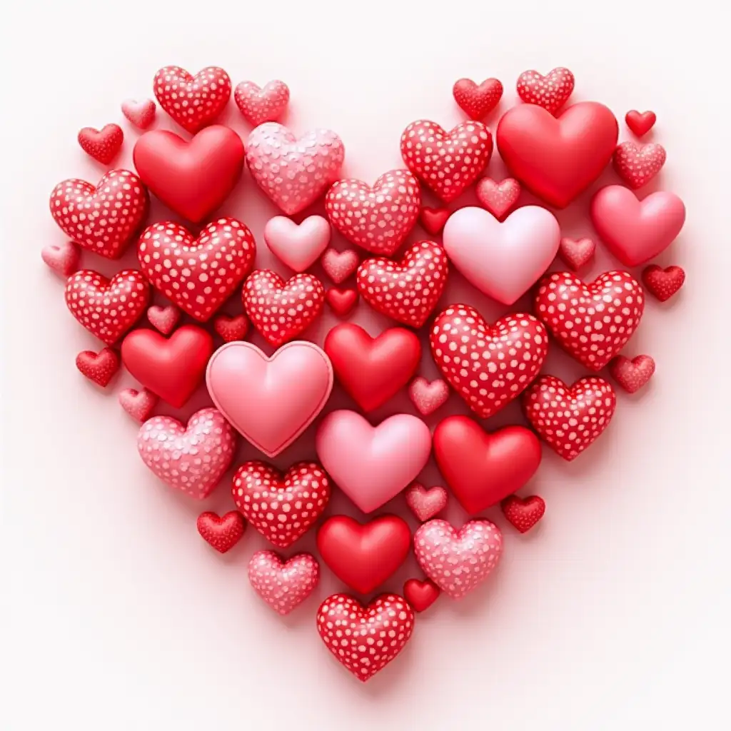 Intricate Valentines Day Heart Composed of Red and Pink Hearts