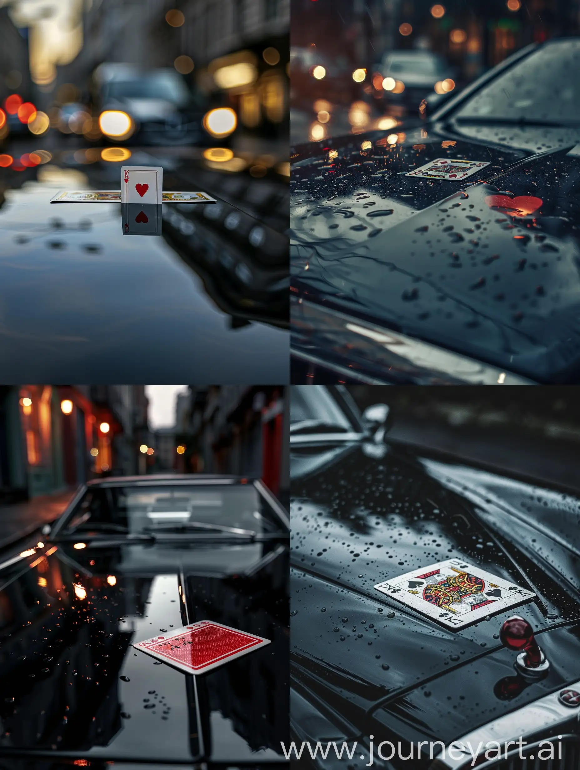 Playing-Card-on-Black-Car-Hood-in-Minimalist-Style