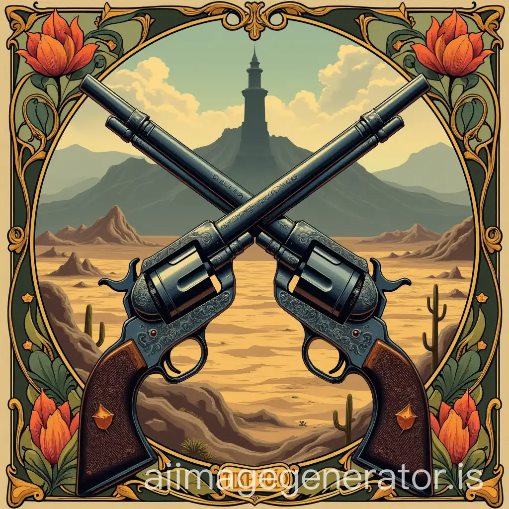 Art-Nouveau-Colt-Revolvers-in-Desert-Landscape-with-Botanical-EngAI-Art-Prompt-Expansionravings