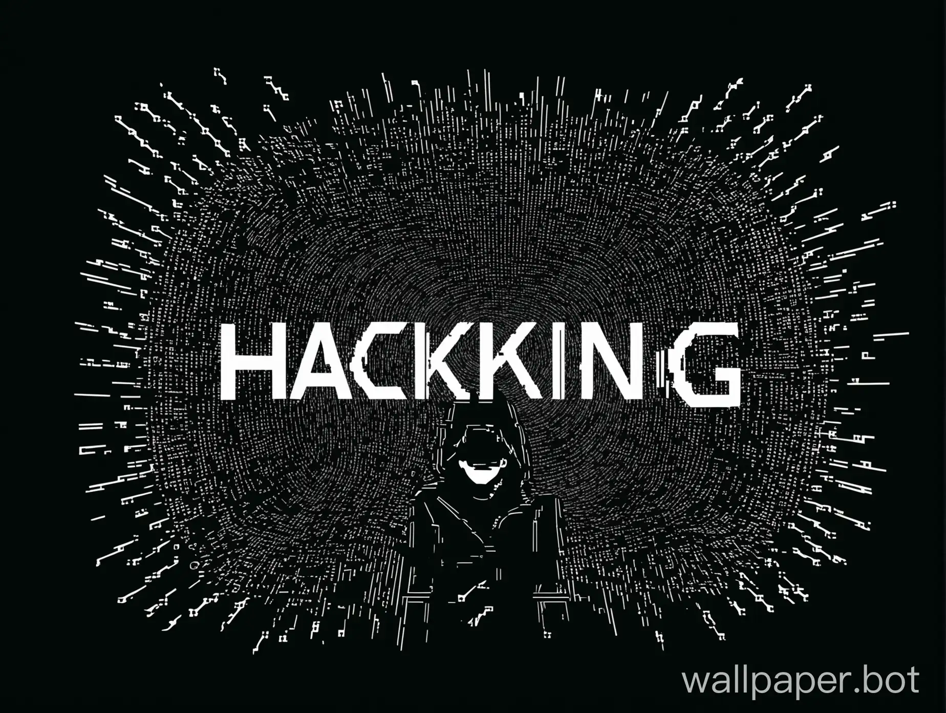 crea una imagen de hacking en color negro y blanco con un estilo minimalista 