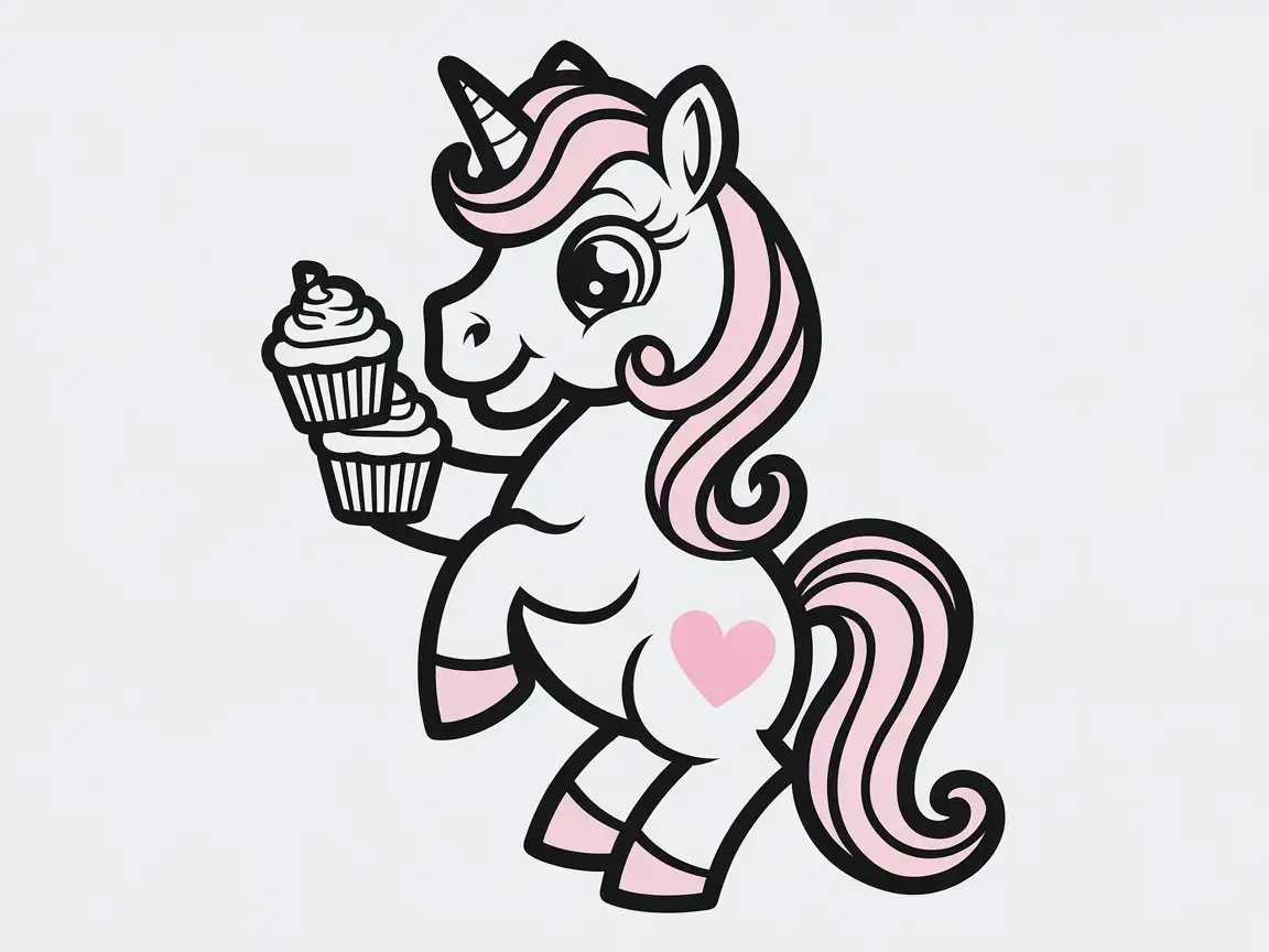 Cartoon Unicorn Graphic Illustration with Cupcakes