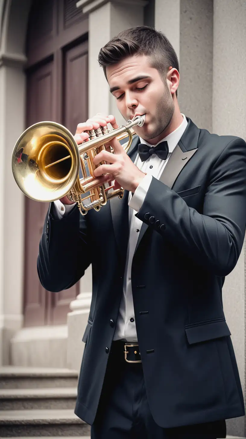 Handsome Musician Playing Trumpet on Stage