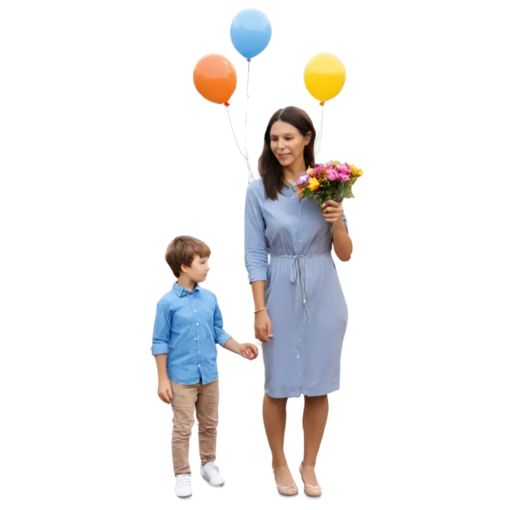 PNG-Image-of-a-Mother-with-3-Sons-Surrounded-by-Flowers-Balloons-and-Butterflies