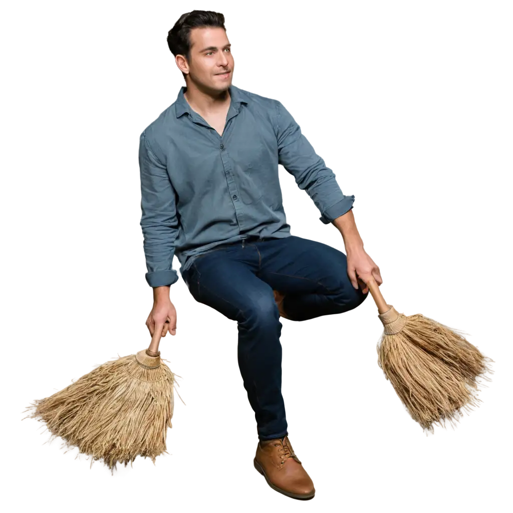 Man-in-Casual-Wear-Sitting-on-a-Flying-Broom-PNG-HighQuality-Image-for-Creative-Use
