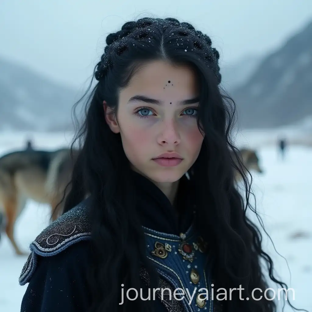 19YearOld-Warrior-Woman-with-Black-Hair-and-Birthmark-in-Winter-Valley-with-Giant-Wolves