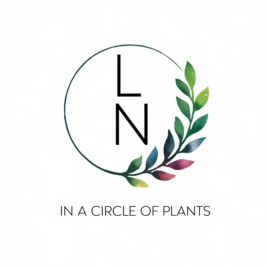 LOGO-Design-for-In-a-Circle-of-Plants-Minimalist-Watercolor-LN-Initials-with-Botanical-Elements