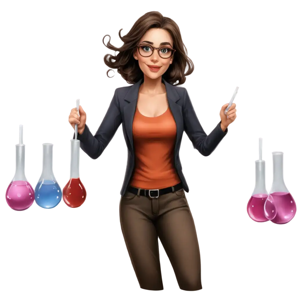 Realistic-Cartoon-Drawing-of-a-Female-Chemistry-Professor-with-Test-Tubes-PNG