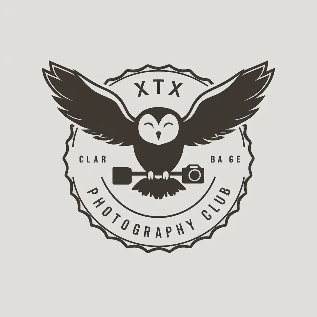 LOGO-Design-For-XTX-Photography-Club-Minimalistic-Owl-Badge-with-Camera-Connection