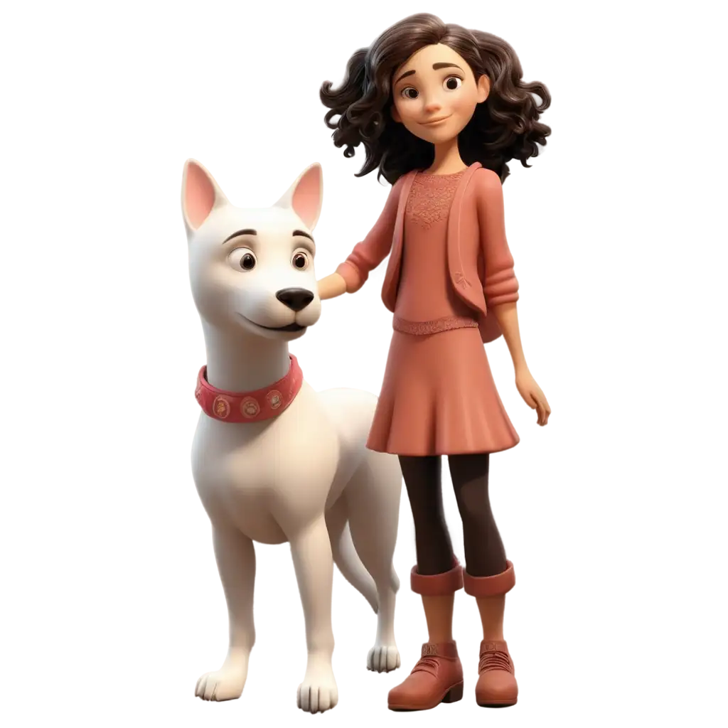 3d animational an ornamental dog and a girl