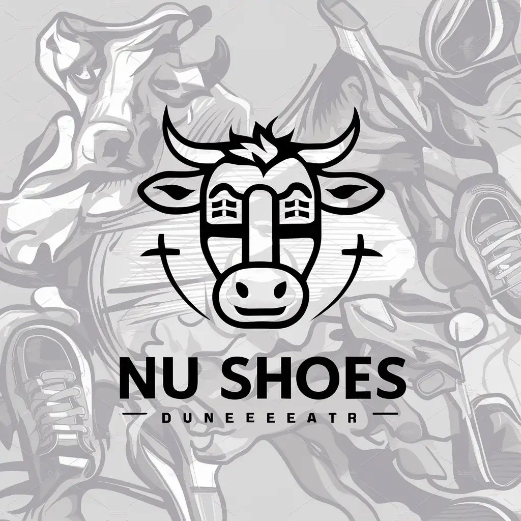 a logo design,with the text "NU shoes", main symbol:shoes, cow,complex,be used in Others industry,clear background