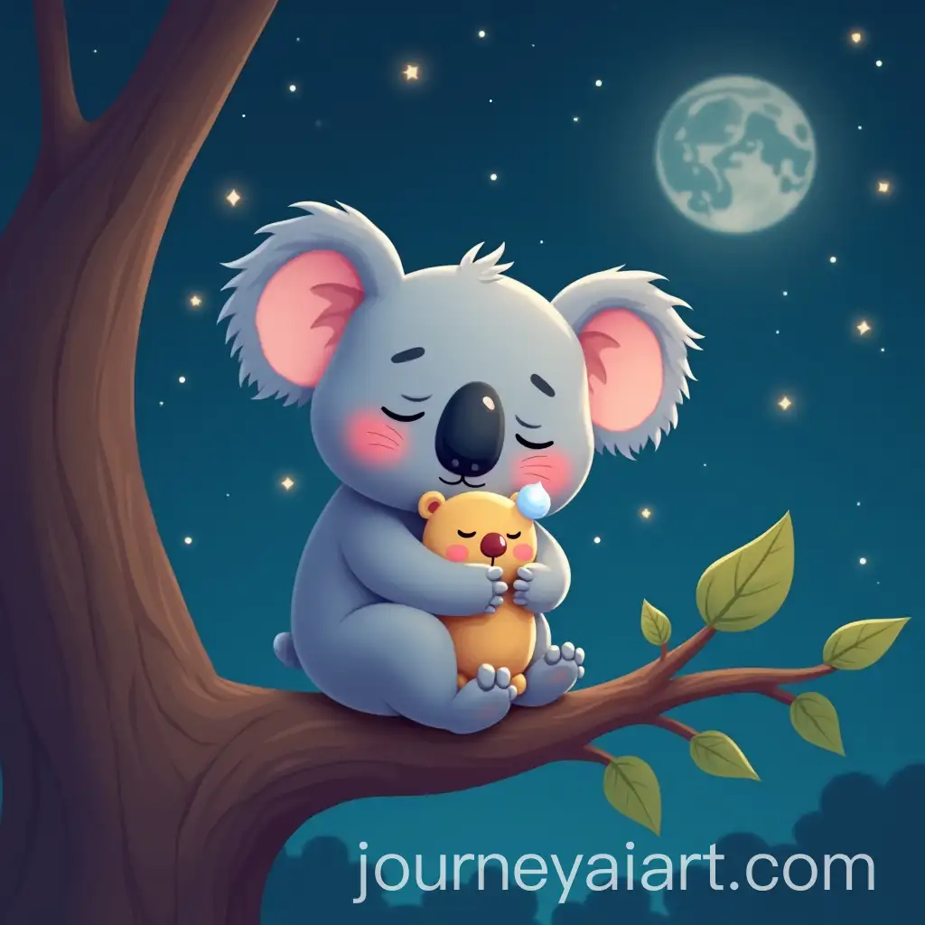 Cute-Cartoon-Koala-Sleeping-on-Tree-Branch-Under-Starry-Night
