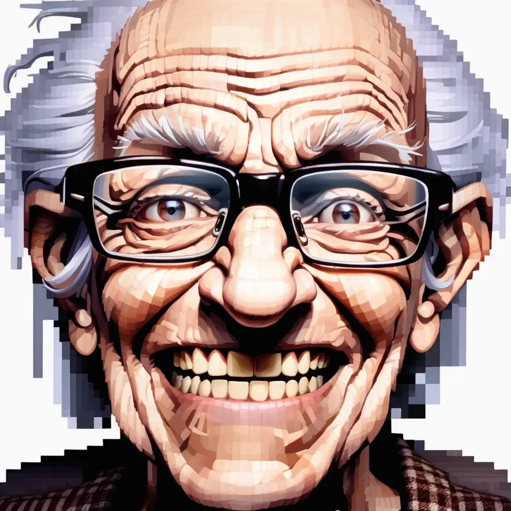 Quirky Pixellated Characters An Old Woman and a Man with Unique Features