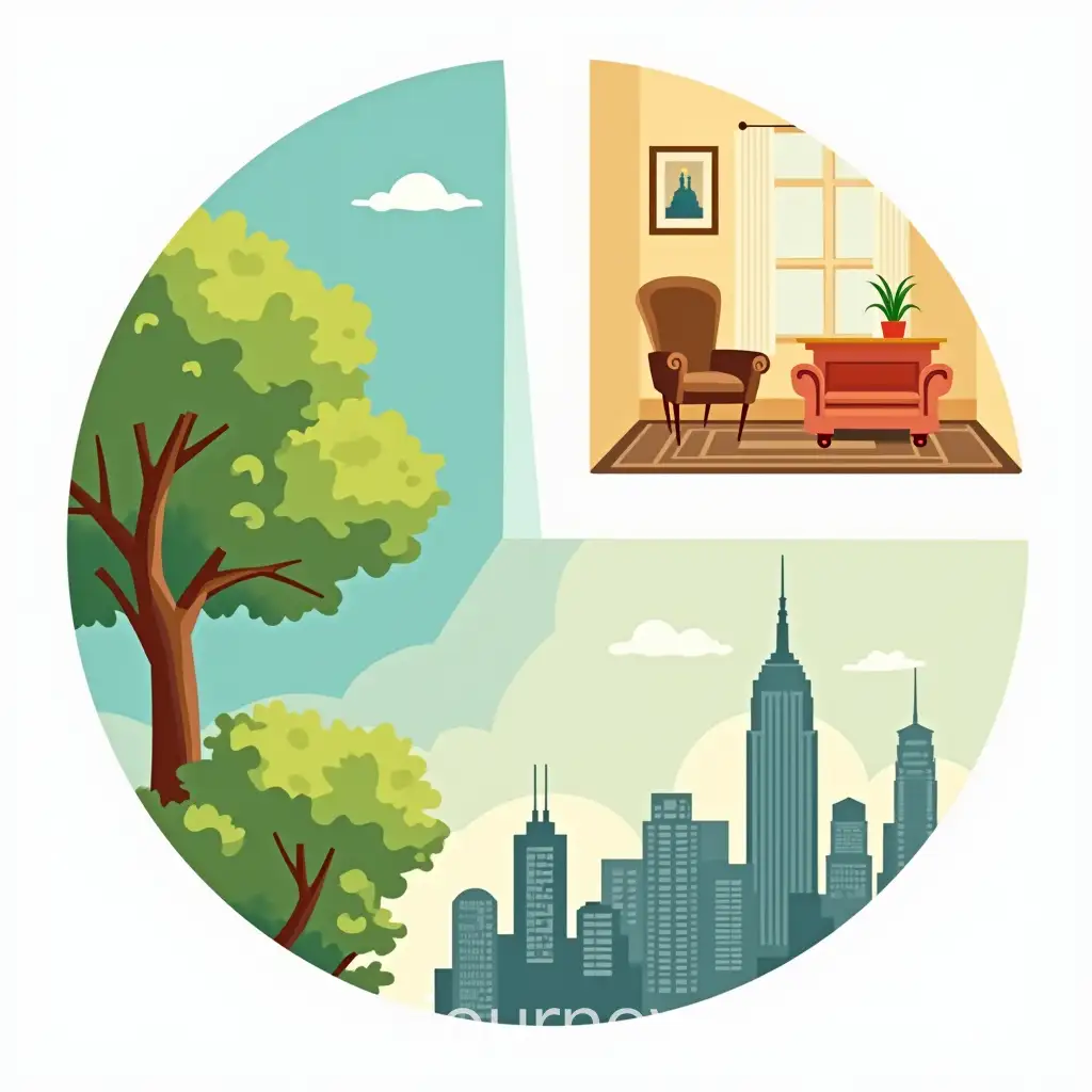 Summer-Forest-Home-Interior-and-City-Divided-in-Circular-Design
