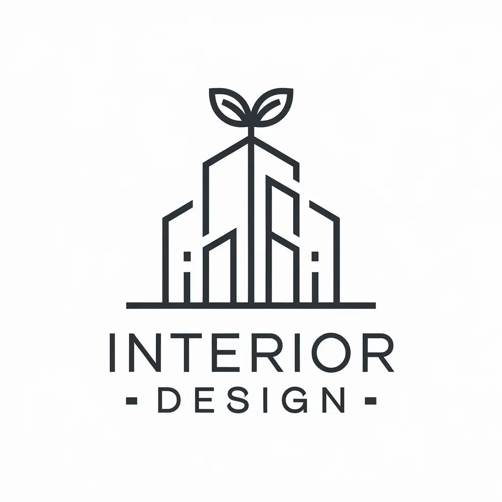 LOGO Design for Interior Design Vector Logo Featuring Building and Tree Leaf for Real Estate